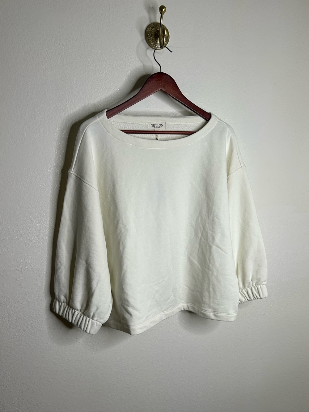NWT Nation LA 100% Cotton Geri Sweatshirt French Terry Boxy Fit in Porcelain